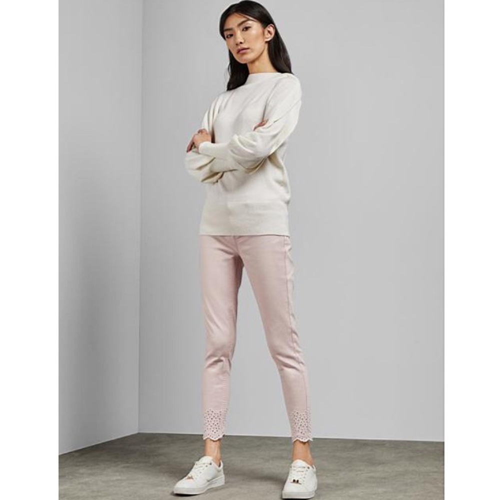 Ted Baker London Massiee Pastel Pink Eyelet Embroidered Skinny Jeans